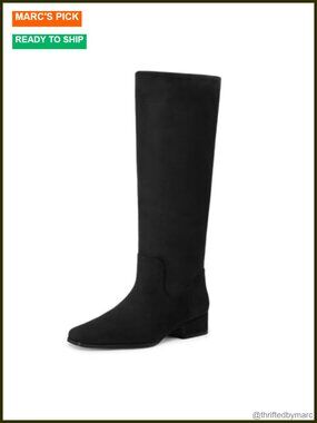 Suede Knee High Boots Low Heel Square Toe Tall Boots